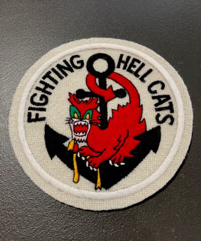 VF5 Fighting Hell Cats USAAF Patch, Aufnäher Katze mit Anker, Gross real wear München, Eastman Leather England
